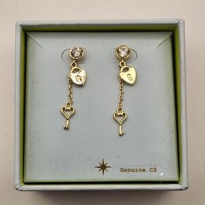 New Covet Gold Tone Genuine CZ Heart Lock And Key Dangle Stud Earrings Nordstrom
